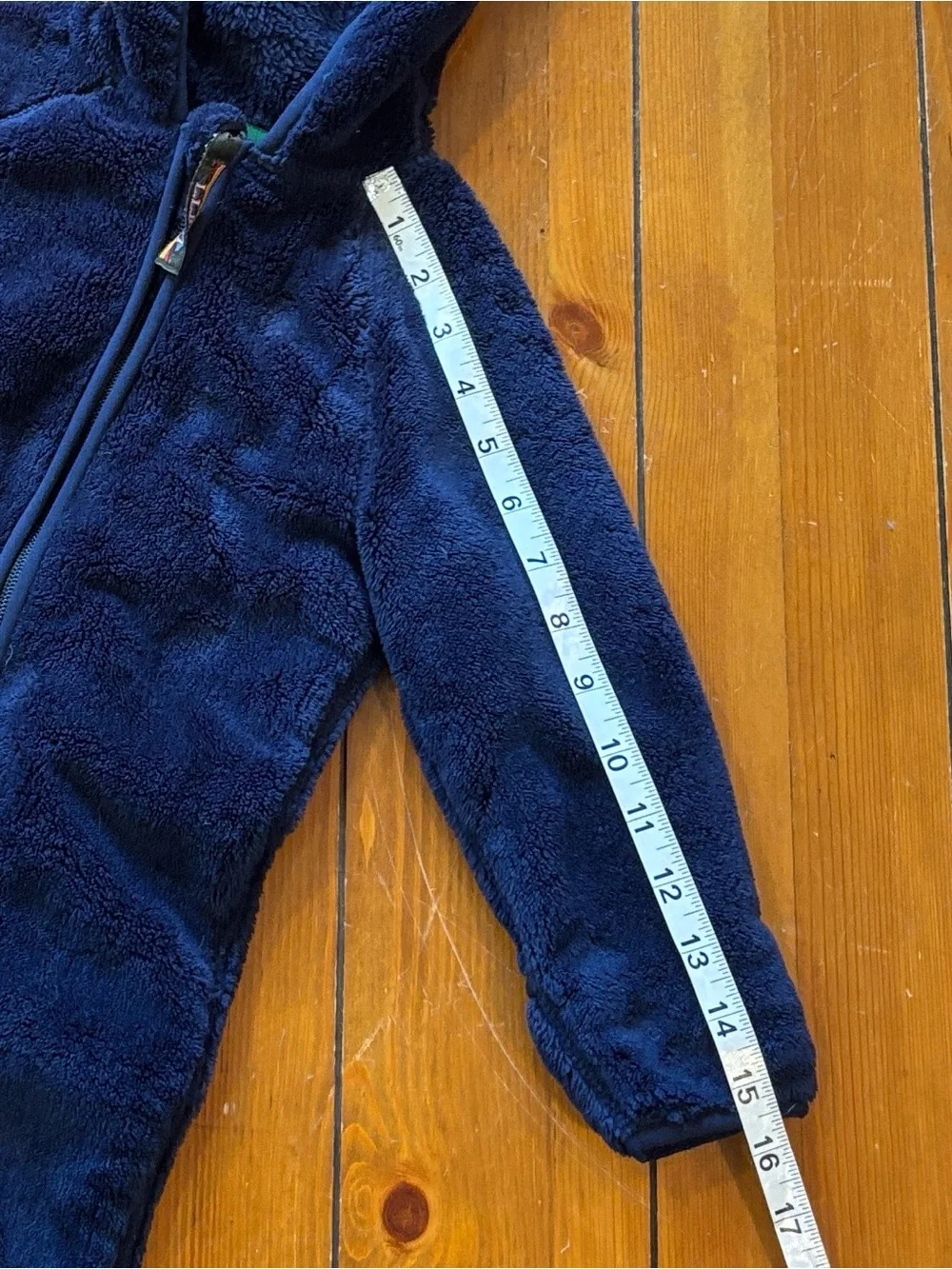 LL Bean Plush Navy Fleece One-Piece with Hood Size 12-18M EUC